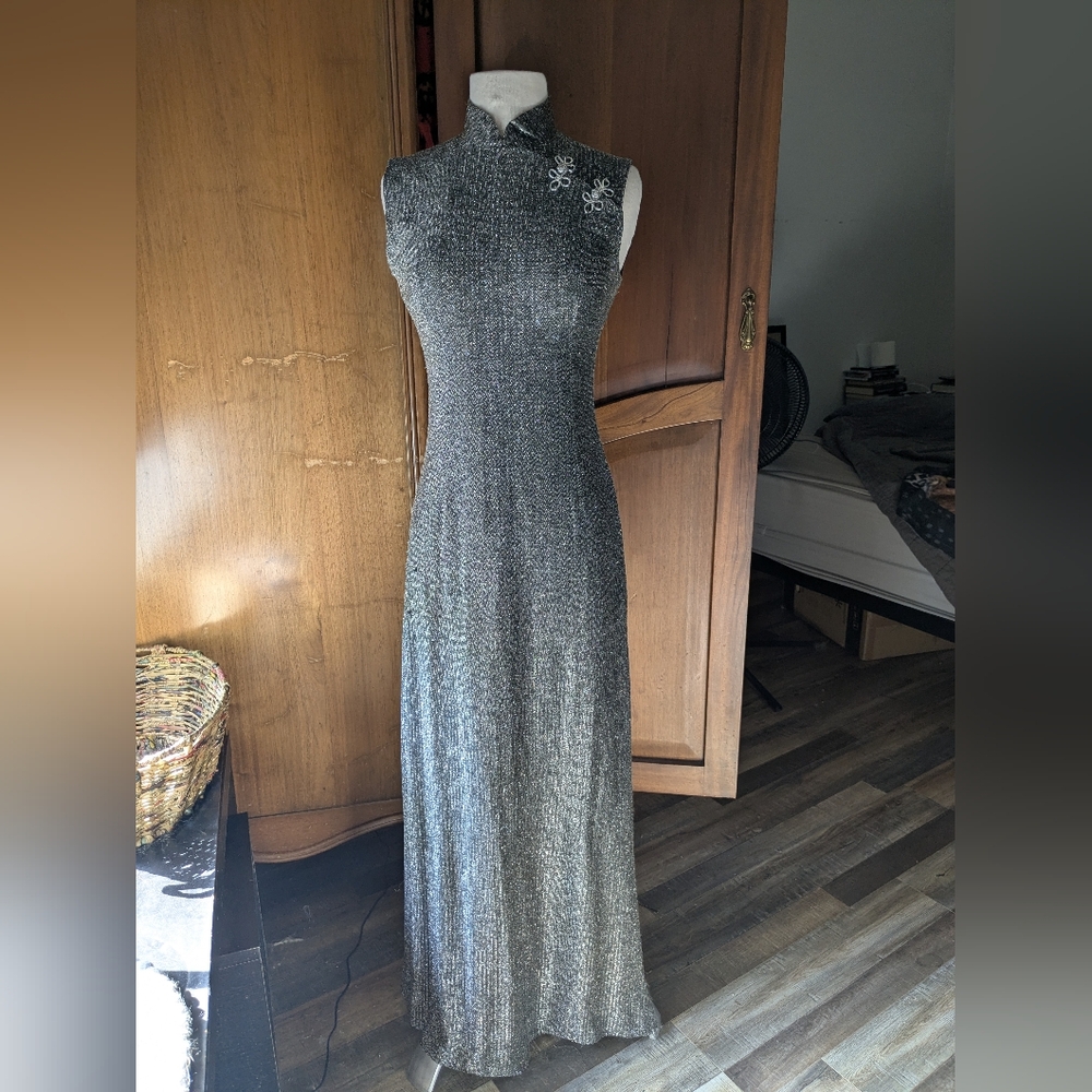 Vintage Silver Lurex Cheongsam Style Dress